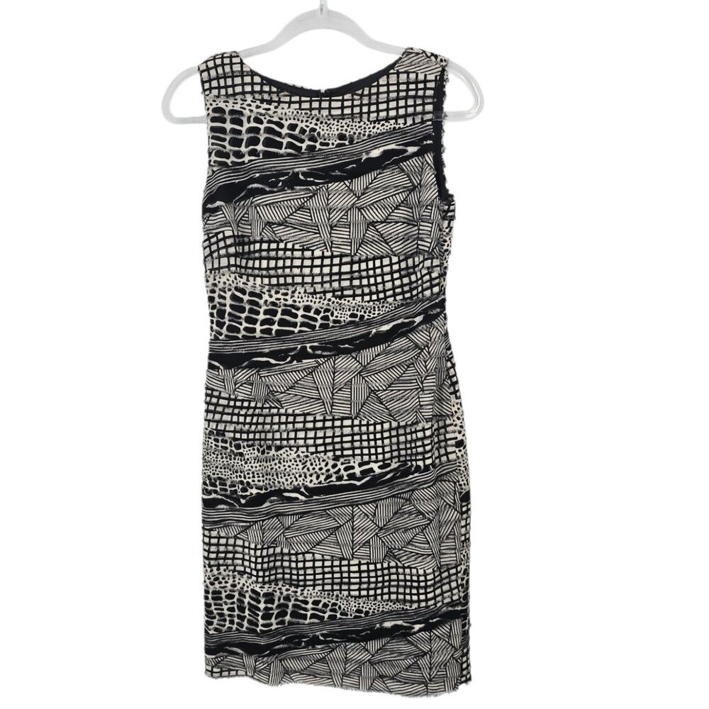 Lafayette 148 New York Silk Crepe Fringe Geometric Shift Dress Black White 2